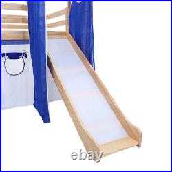 Kids Cabin Bed Midsleeper Wooden Bedframe 3ft Single Bunk Bed With Tent Silde UK