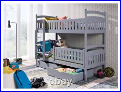 Kids Children Wooden Bunk Bed IGNAS with Storage Drawers in GREY Mattresses