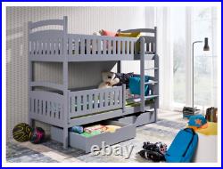 Kids Children Wooden Bunk Bed IGNAS with Storage Drawers in GREY Mattresses