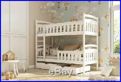 Kids Children Wooden Pine Bunk Bed HARRY Storage Drawers in White