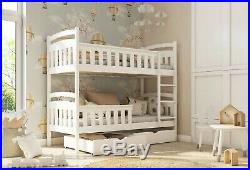 Kids Children Wooden Pine Bunk Bed HARRY Storage Drawers in White