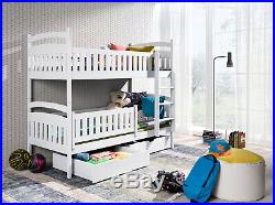 Kids Children Wooden Pine Bunk Bed IGNAS Storage Drawers in White