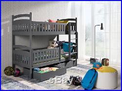 Kids Children Wooden Pine Bunk Bed IGNAS with Storage Drawers in Graphite