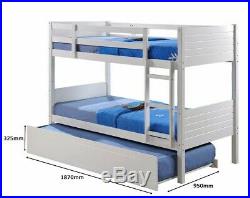 Kids Childrens White Bunk Bed with Trundle Underbed Drawers and Mattress Option