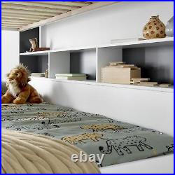 Kids Childs Single Grey & White Wood Bunk Bed, Wooden Shelf Storage Bed Frame