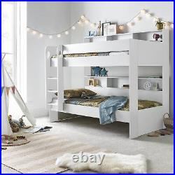 Kids Childs Single White Wood Bunk Bed, Wooden Shelf Storage Bed Frame