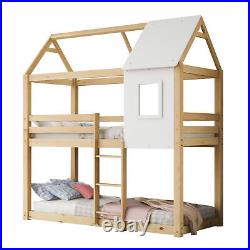 Kids Double Bunk Bed Frame Treehouse High Sleeper Solid Pine Wood 3FT 90x190cm