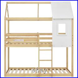 Kids Double Bunk Bed Frame Treehouse High Sleeper Solid Pine Wood 3FT 90x190cm