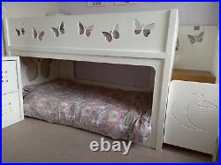 Kids Fun Time Bunk Bed with Stairs and Gate White Butterfly
