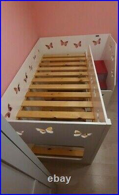 Kids Funtime Beds' Butterfly Bunk Bed, carpeted stairs + under stairs storage