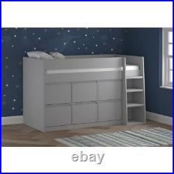 Kids Grey Cabin Bunk Bed + Storage Drawers Solution Wooden