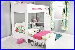 Kids High Sleeper White Wooden Bunk Bed With Shelves & Desk Included