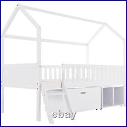 Kids Single Bunk Loft Cabin Bed Children Mid Sleeper with Drawer and Compartment