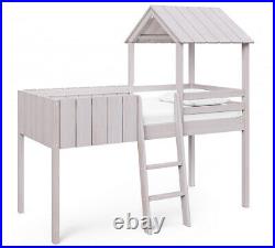 Kids Single Cabin Bunk Bed Wooden Loft Mid Sleeper With Ladder Treehouse Canopy