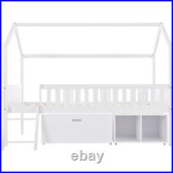 Kids Single Mid Sleeper Cabin Bed White Wood with Storage Drawer and Compartment