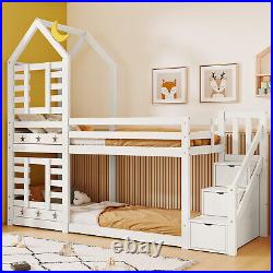 Kids Toddlers Bunk Bed Double Pine Wooden High Sleeper 3FT Single Size Bed Frame