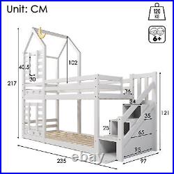 Kids Toddlers Bunk Bed Double Pine Wooden High Sleeper 3FT Single Size Bed Frame