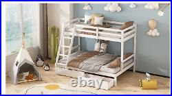Kids Triple Sleep Deluxe White Wooden Bunk Bed with Drawers Storage