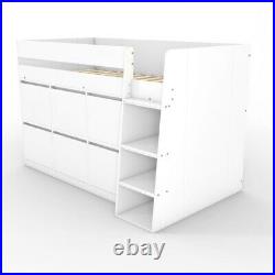 Kids White Cabin Bunk Bed + Storage Drawers Solution Wooden