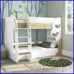 Kids White and Oak Wooden Bunk Bed with Tree Design