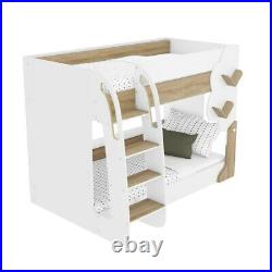 Kids White and Oak Wooden Bunk Bed with Tree Design