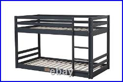 Kids Wooden Bunk Bed Solid Pine Headboard Ladder Children Low Sleeper Bedframe
