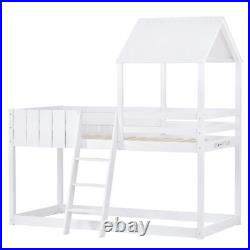 Kids Wooden Cabin Bunk Bed Children Single Loft Tree House Bed with Guard Rail