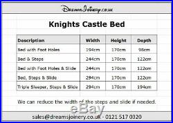 Knights Castle, Prince or Princess Bunk, Cabin or Triple Sleeper Bed with Steps