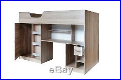 Lifestyle High Cabin Bunk Single Childrens Kids Bed Desk Wardrobe Oak (R140OAK)