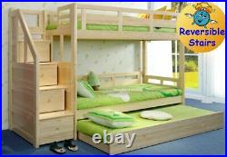 Luxury Single Pine Wooden Bunk Bed With Trundle Guest Bed