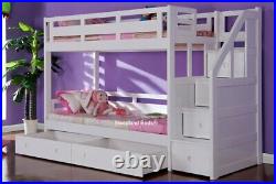 Luxury Single White Wooden Bunk Bed With Drawers With Stairs New