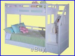 Luxury Solid Pine Wooden Bunk Bed With Drawers Storage Staircase -Pine Or White