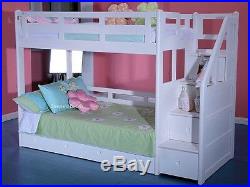 Luxury Solid Pine Wooden Bunk Bed With Drawers Storage Staircase -Pine Or White