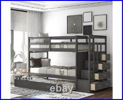 Luxury Wooden Bunk Beds With Stairs And Storage W Mattresses/sleeps 3