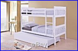 Lydia New 3ft Single Solid Wooden Bunk Bed In White And Oak Finish + Trundle