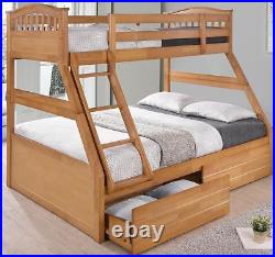Maple Triple Sleeper Bunk Bed 2 Drawers Left or Right Side Ladder New Beds