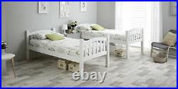 Mayflower Solid Wood White Bunk Bed 3ft Single Bed With Mattresses Bedroom