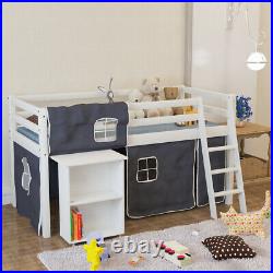 Mid Sleeper Bunk Bed Cabin Loft Bed Storage Ladder Kids Wood 3FT Single with Table
