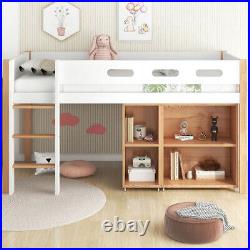 Mid Sleeper Bunk Bed Single Loft Cabin Bed Solid Pine Wood with Cabinet Kids 3FT
