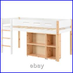 Mid Sleeper Bunk Bed Single Loft Cabin Bed Solid Pine Wood with Cabinet Kids 3FT