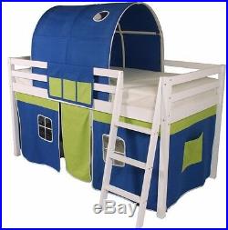 Mid Sleeper Children's Bed Cabin bed Bunk Loft Bed White Wooden Tunnel Bluegreen