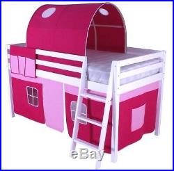 Mid Sleeper Children's Bed Cabin bed Bunk Loft Bed White Wooden Tunnel Pink 2