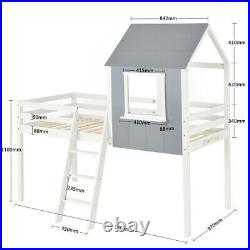 Mid Sleeper Kids Cabin Bunk Bed Wooden Single Bed Frames Treehouse Canopy White