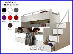Modern Bedroom Triple Double Bunk Bed Storage Stairs Boy Girl Child Youth Kids