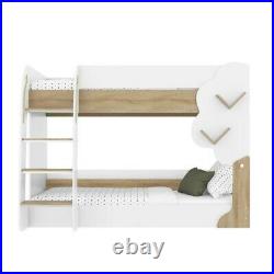 Modern Kids Bunk Bed, Wooden, White and Oak + Built in Storage