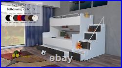 Modern Kids Youth Double Or Triple Bunk Bed Storage Drawer Mattresses Boy Girl
