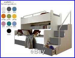 Modern Triple Bunk Bed With Mattresses Bedroom Boy Girl Child Youth Storage