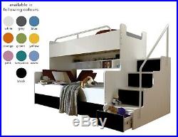 Modern Triple Bunk Bed With Mattresses Bedroom Boy Girl Child Youth Storage