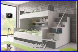 Modern Wooden Bunk Bed With Stairs Storage