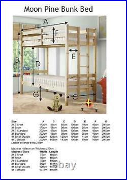 Moon 2ft 6 Small Single Solid Pine Bunk Bed with End Ladder (EB78)